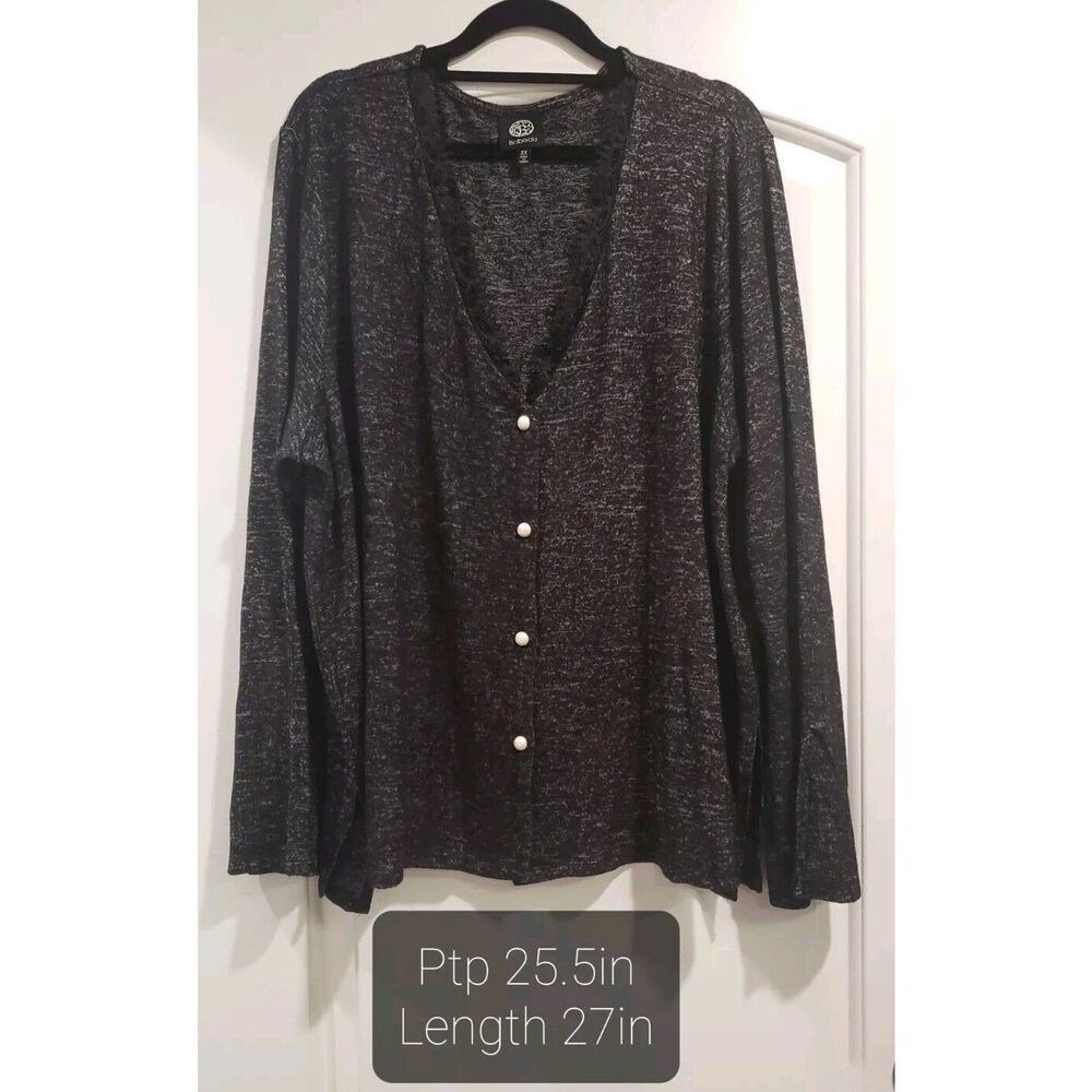 Bobeau Lace Neckline Bell Sleeve Pearl Button Long Sleeve‎ Cardigan Size 2X